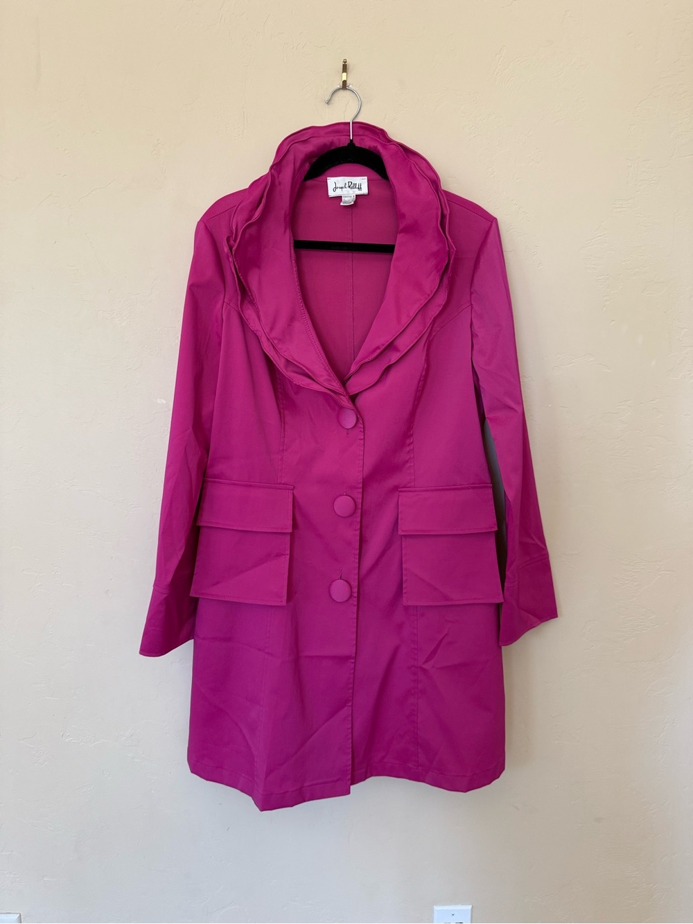 Hot Pink Statement Coat Joseph Ribkoff Ruffle Collar Jacket Size 14 - Picture 2 of 11